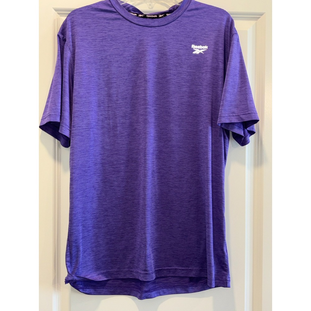 Reebok Athlete Tee Shirt Mens Medium Purple Jersey Knit Logo Print Everyday Wear